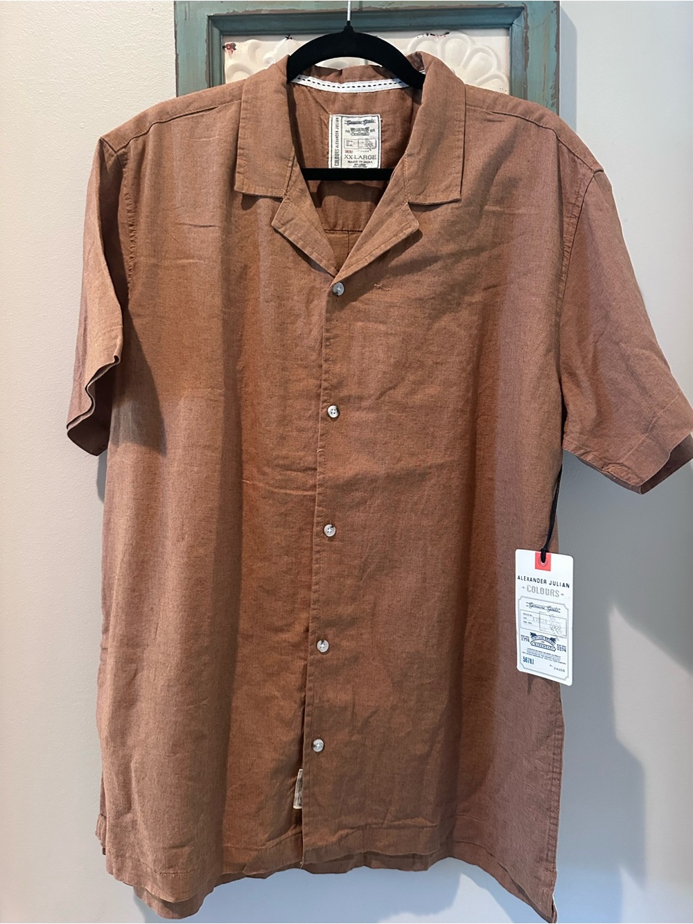 Alexander Julian Colours Linen Blend Camp Shirt XXL NWT Brown